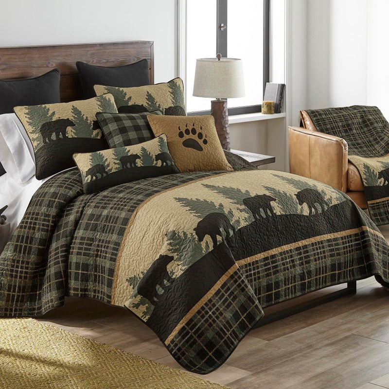 Donna Sharp Twin Polyester Bedding Set - 2 Piece - Bear Walk Plaid Lodge Quilt Set with Twin Quilt and One Standard Pillow Sham - Machine Washable - Perfect for Rustic Decor - Image 3